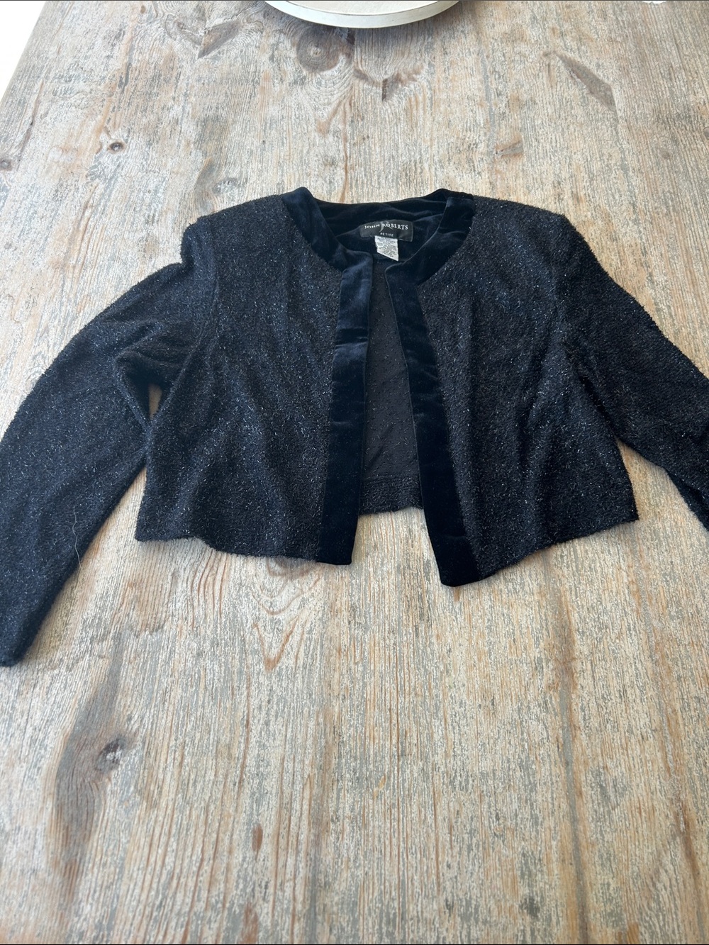 John Roberts  Black Sparkle with velvet  Cropped Open-Front Blazer- vintage